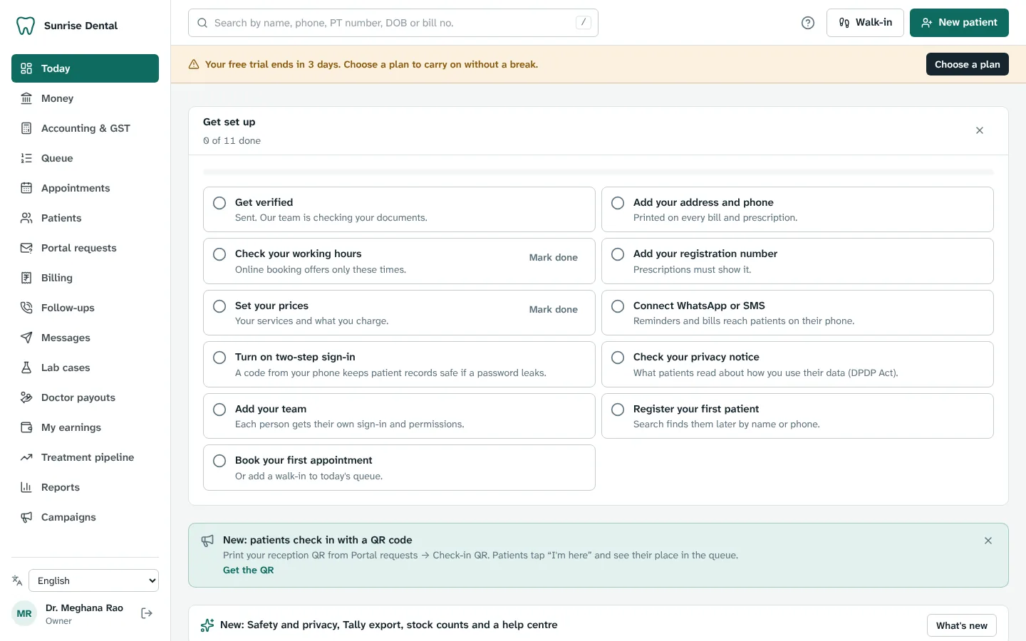 The Get set up checklist on Today